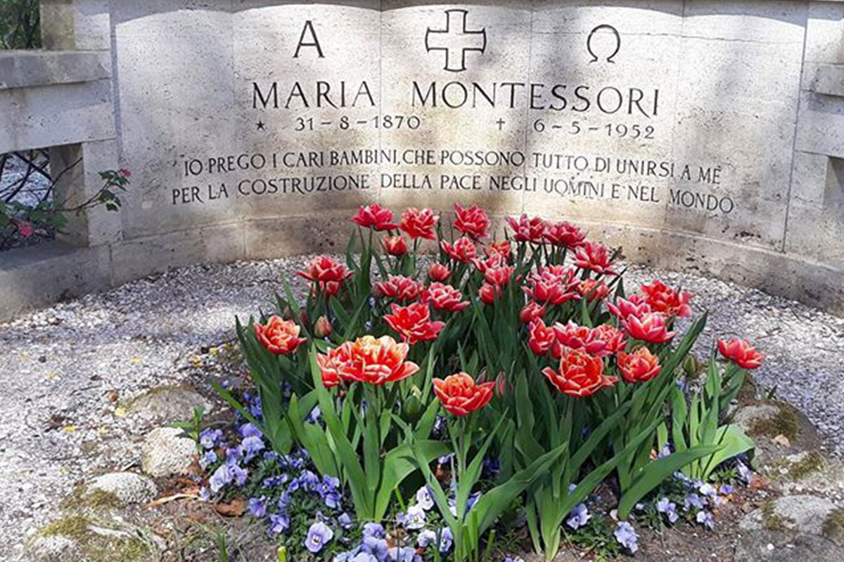 The Maria Montessori tulips in bloom at her gravesite