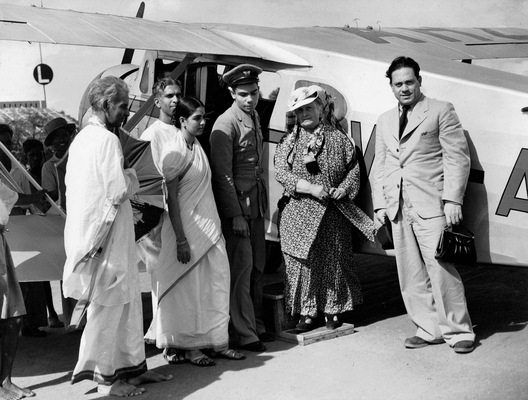 Maria Montessori and Mario Montessori arriving at Adyar, India